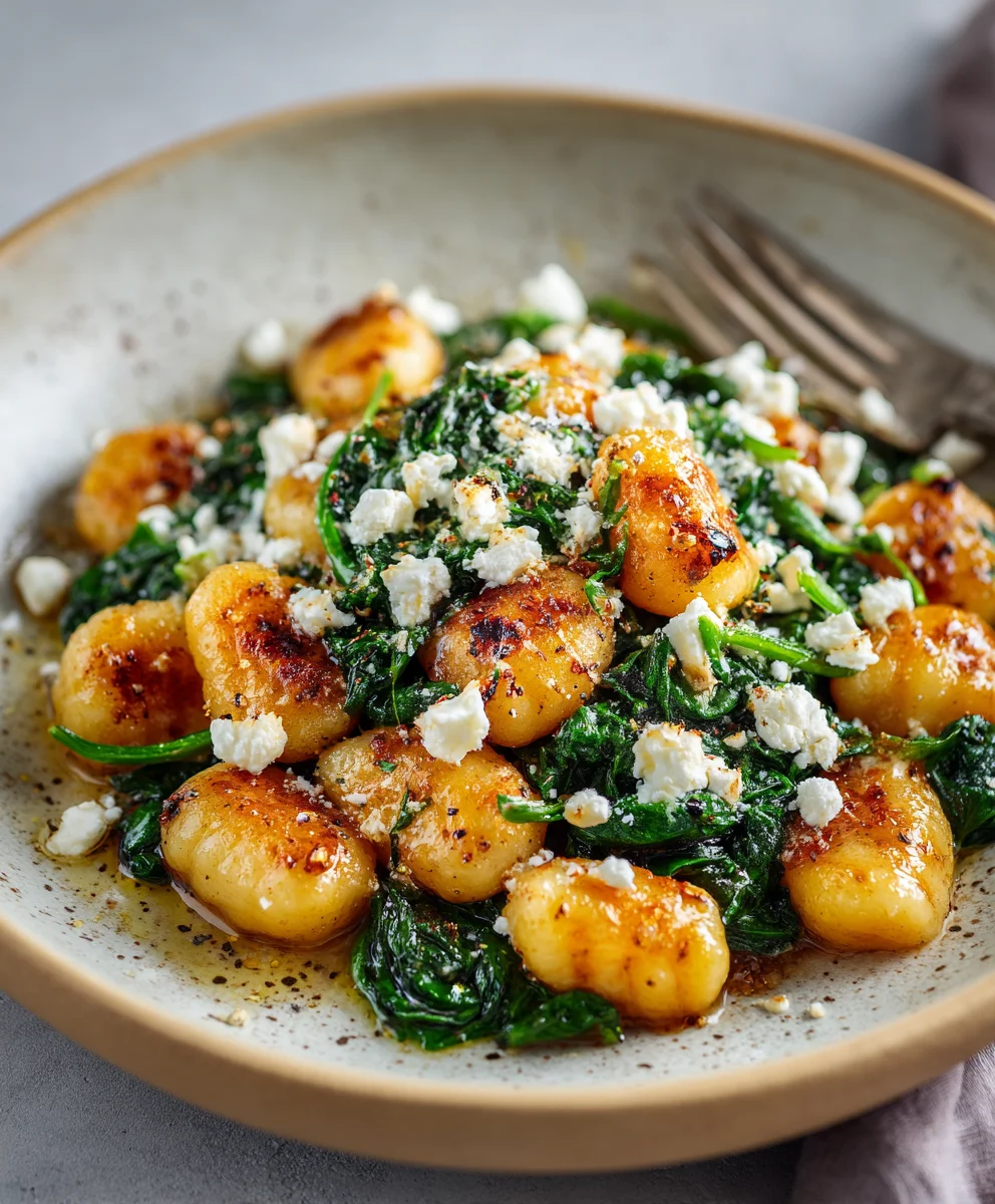 Crispy Gnocchi Spinach Feta Dinner