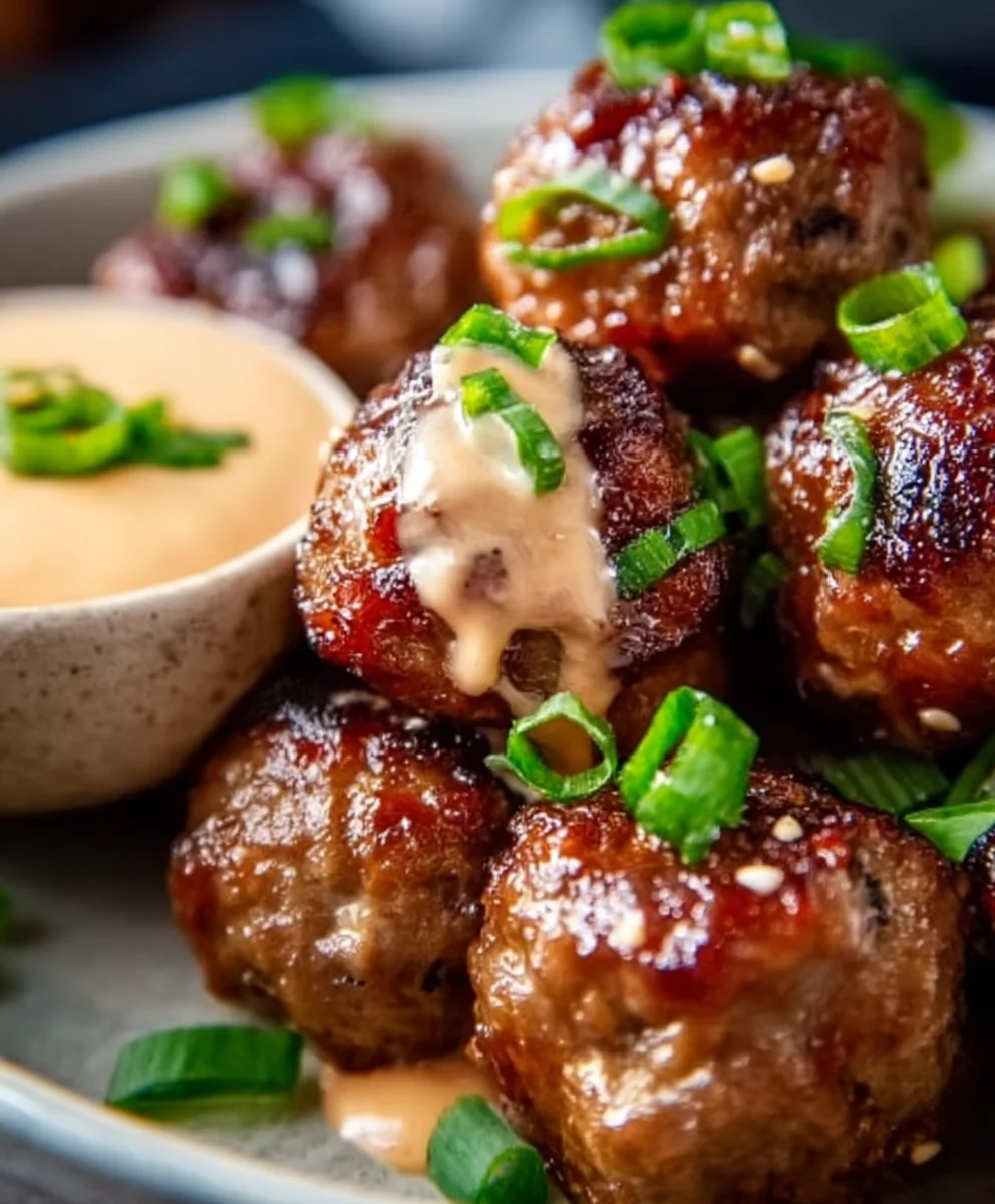 Korean BBQ Beef Meatballs Spicy Mayo Dip Recipe