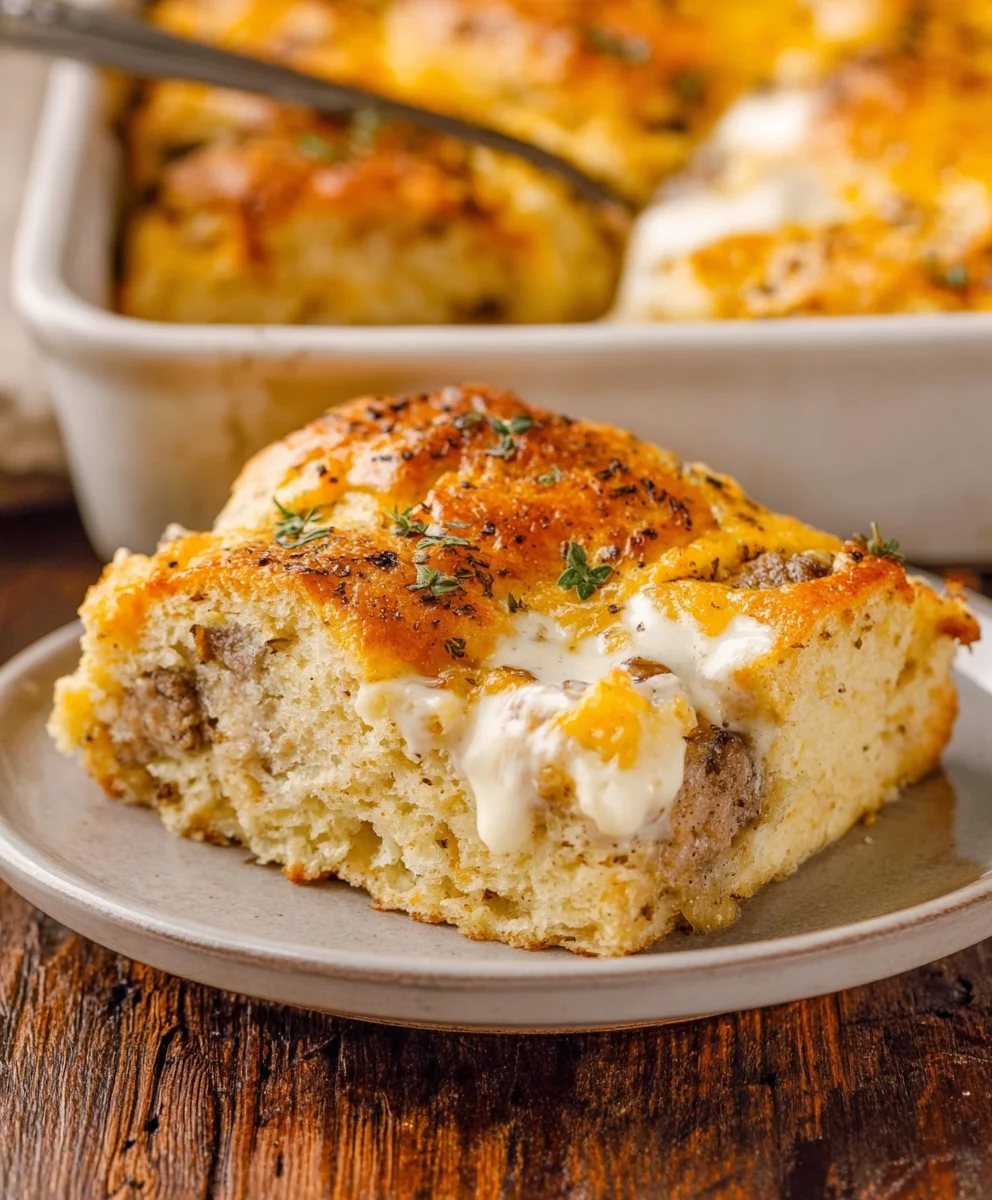 Beef Biscuits and Gravy Breakfast Casserole