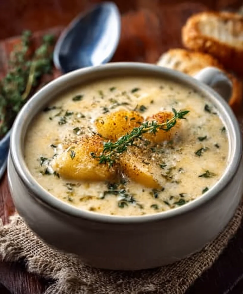 Hearty Cheddar Garlic Herb Potato Soup-Easy & Delicious