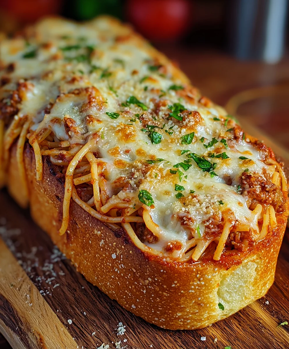 Spaghetti Stuffed Garlic Bread