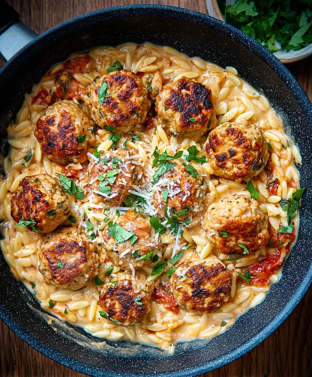 Marry Me Chicken Meatball Orzo - Creamy Comfort