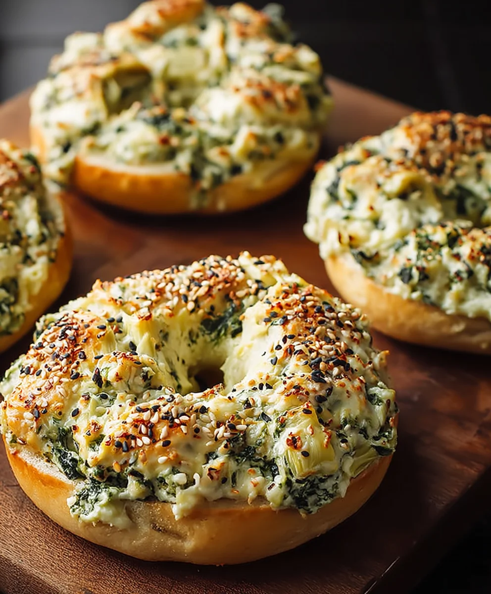 Cheesy Spinach Artichoke Bagels - Delicious & Easy