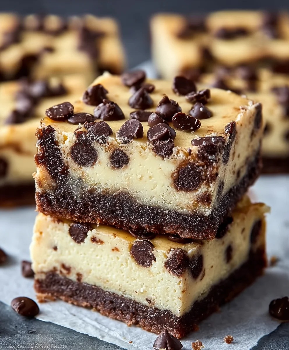 Decadent Chocolate Chip Cheesecake Bars-Easy Recipe
