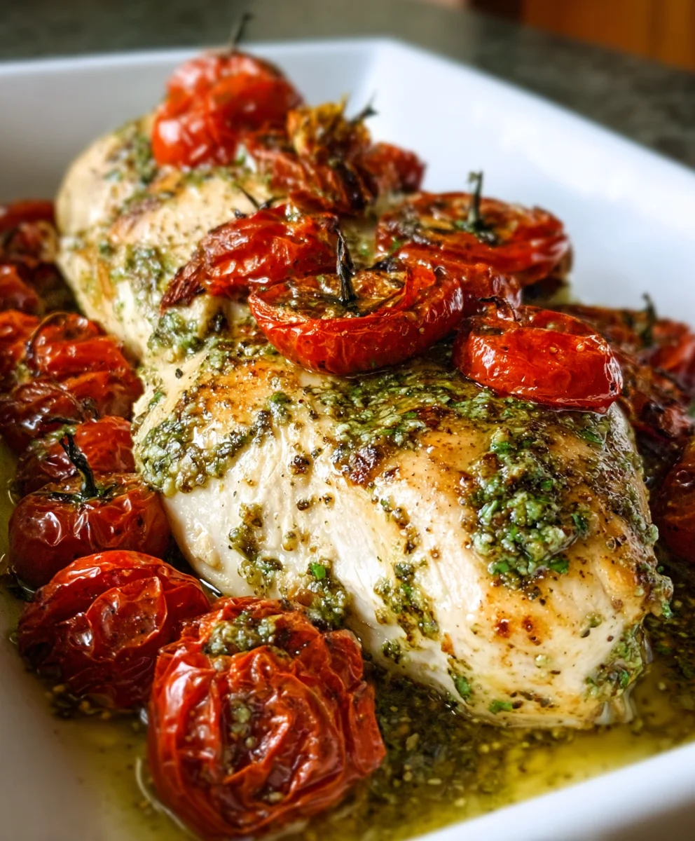 Creamy Pesto Chicken Roasted Tomato Recipe