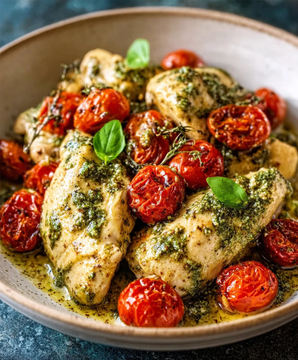 Creamy Pesto Chicken Roasted Tomato Recipe