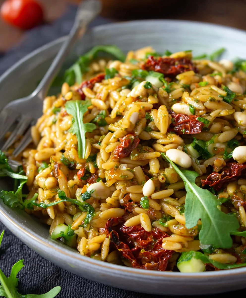 Sun Dried Tomato Orzo Pesto Salad - Easy Summer Dish