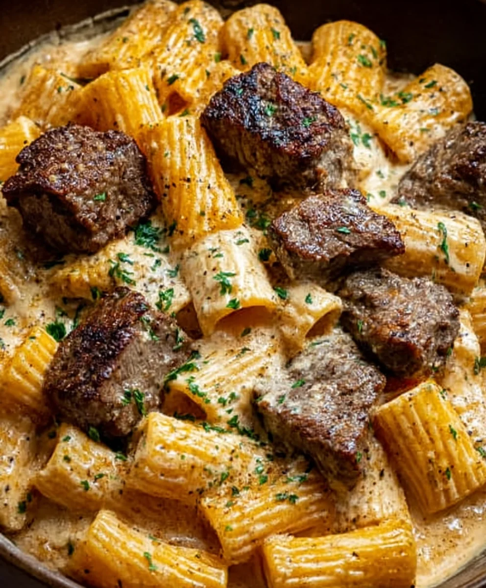 Cajun Steak Tips Cheesy Rigatoni Parmesan Pasta
