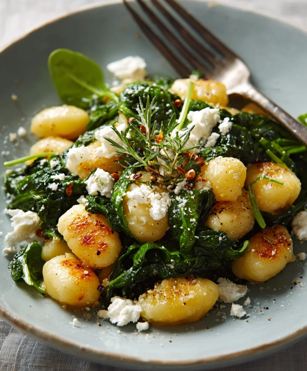 Crispy Gnocchi Spinach Feta