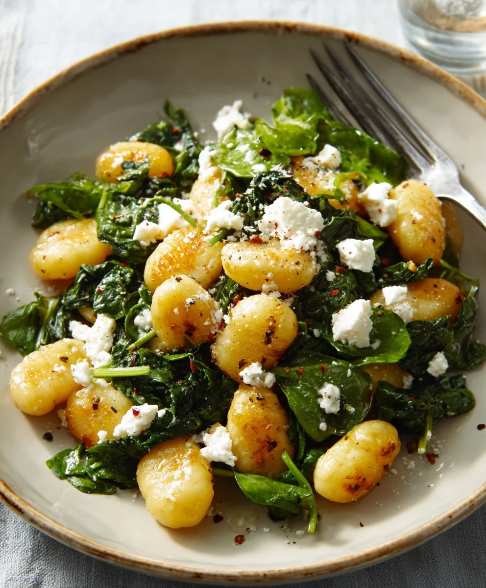 Crispy Gnocchi Spinach Feta - Easy & Delicious