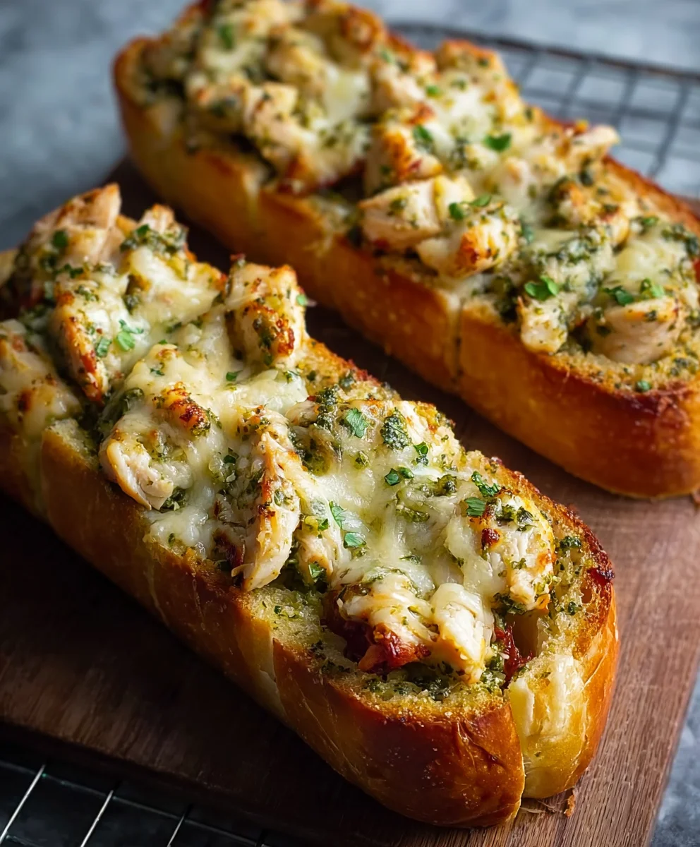 Pesto Chicken Garlic Bread - Easy Flavor Burst
