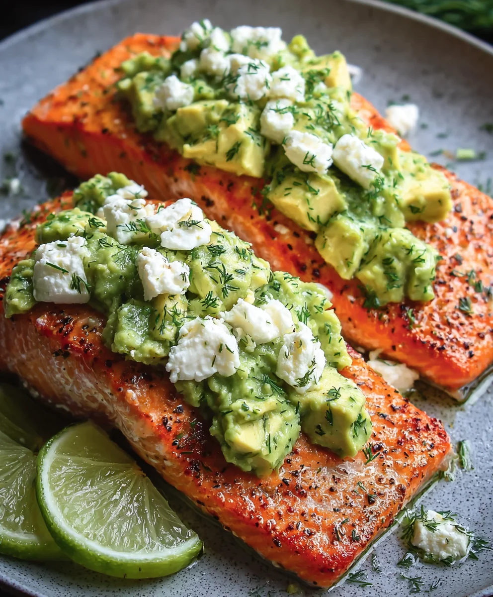 Easy Baked Salmon Avocado Feta Delight