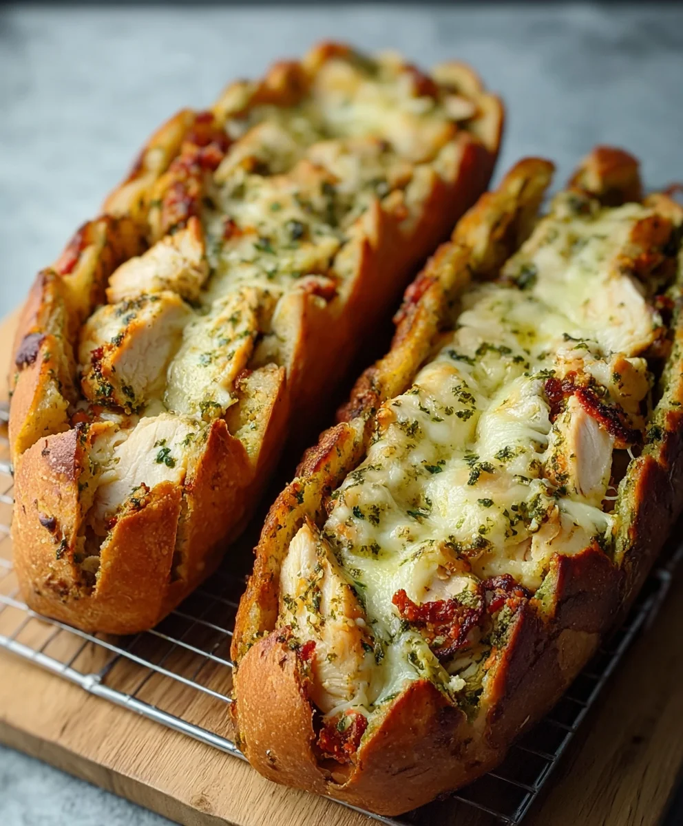 Pesto Chicken Garlic Bread - Easy Flavor Burst