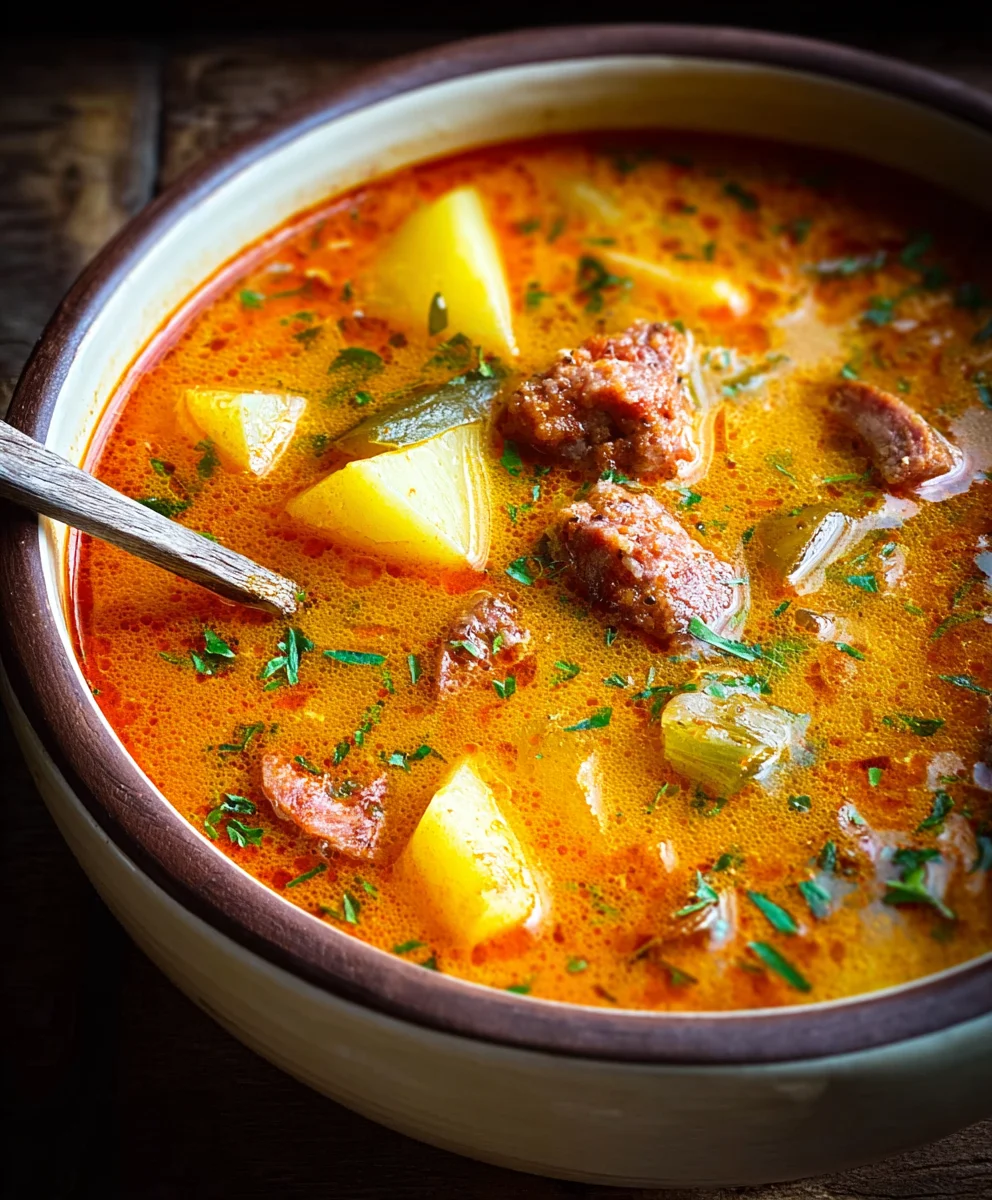 Spanish Beef Beef Chorizo Potato Soup- Hearty & Flavorful