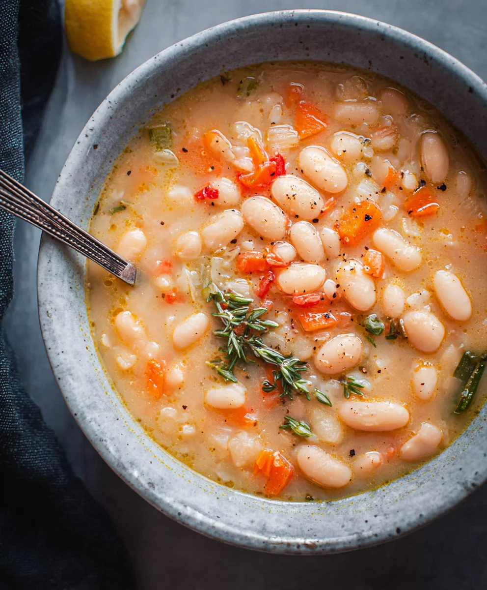 Greek White Bean Soup - Easy Garlic Lemon Recipe