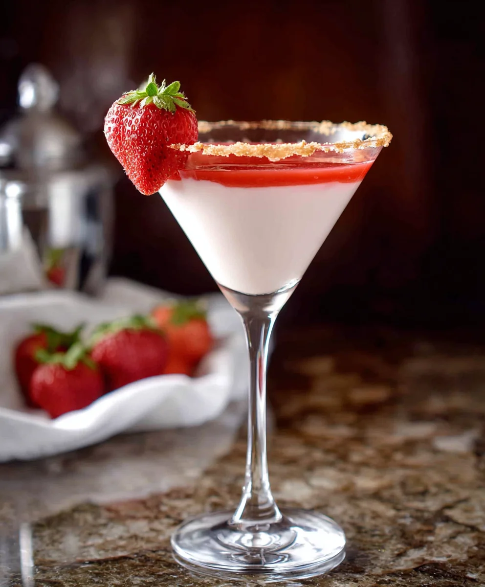 Strawberry Shortcake Martini Cocktail-Fruity Dessert Drink