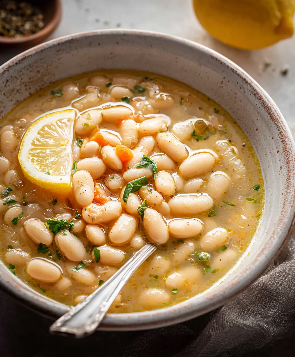 Greek White Bean Soup - Easy Garlic Lemon Recipe