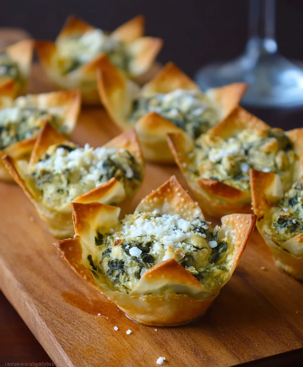 Spinach Artichoke Wonton Cups- Easy Appetizer