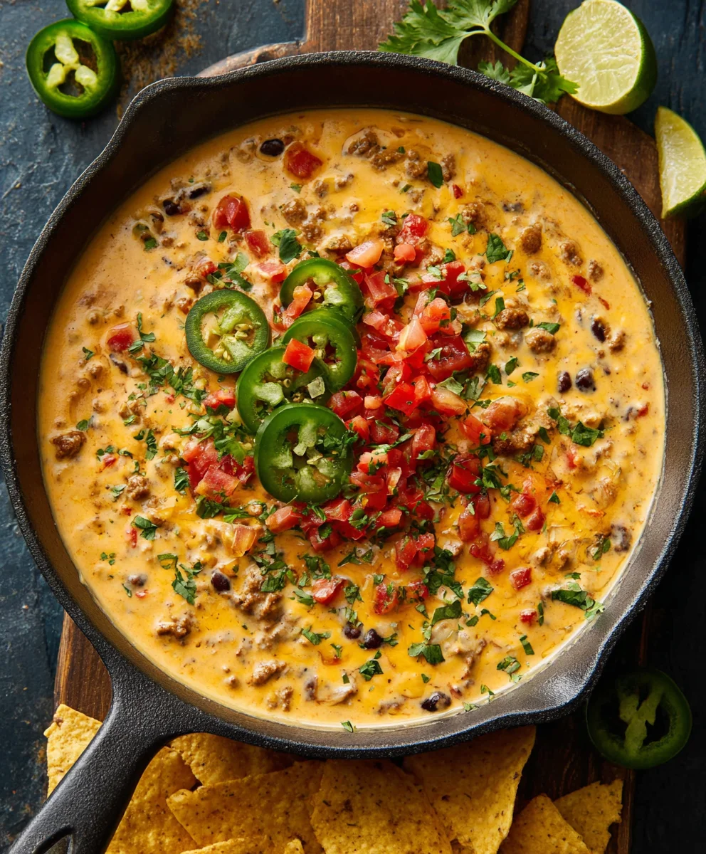 Easy Cowboy Queso Dip-Beef Sausage and Cheese