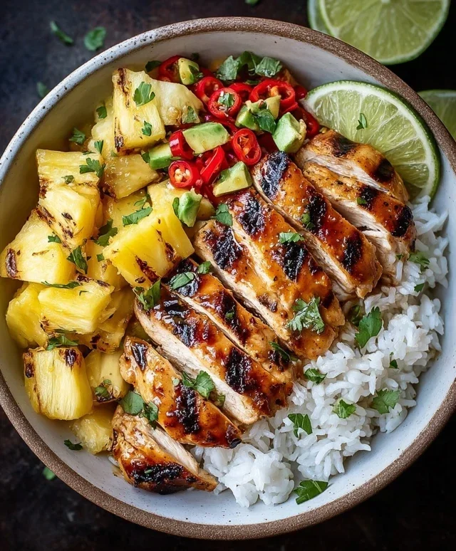 Grilled Chicken and Pineapple Bowls with Coconut Rice