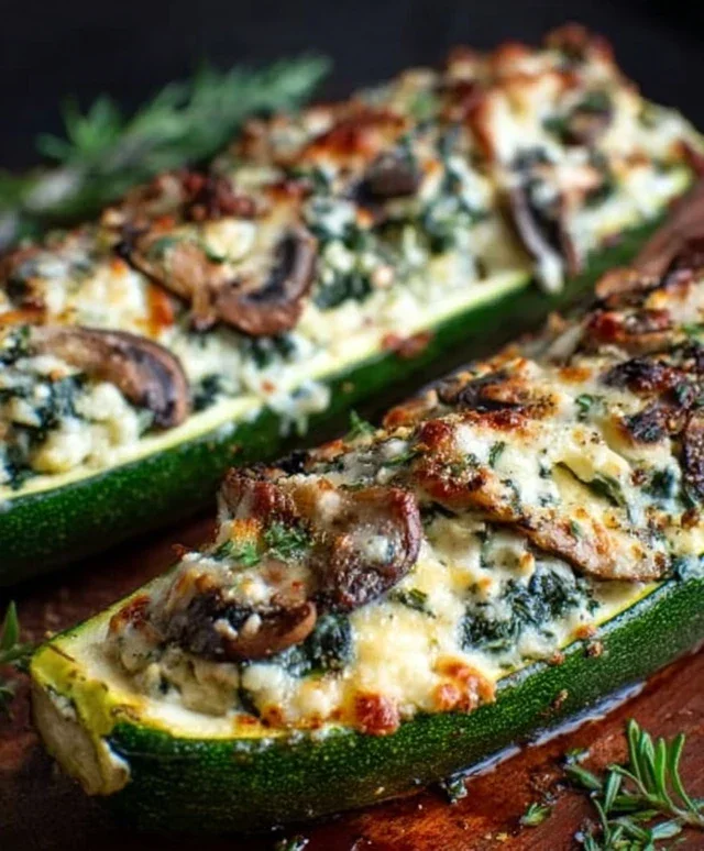 Spinach, Mushroom, and Ricotta Stuffed Zucchini Boats Recipe