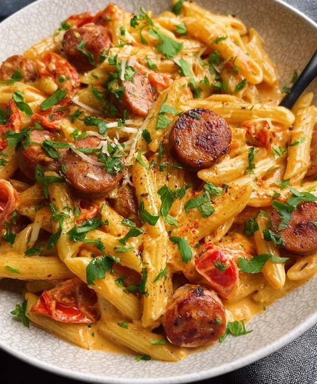 One Pot Creamy Cajun Sausage Pasta (30-Minutes)