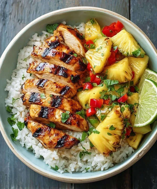 Grilled Chicken and Pineapple Bowls with Coconut Rice