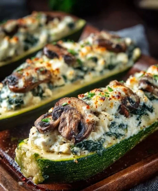 Spinach, Mushroom, and Ricotta Stuffed Zucchini Boats Recipe