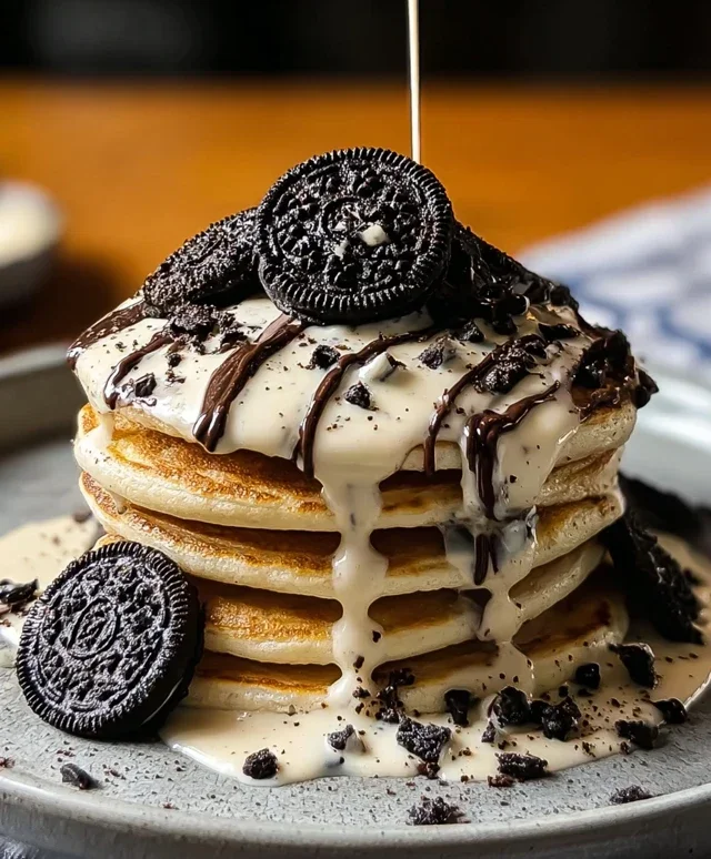 Oreo Pancakes with Cream Cheese Drizzle