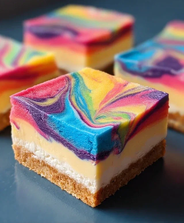 Rainbow Cheesecake Swirl Bars
