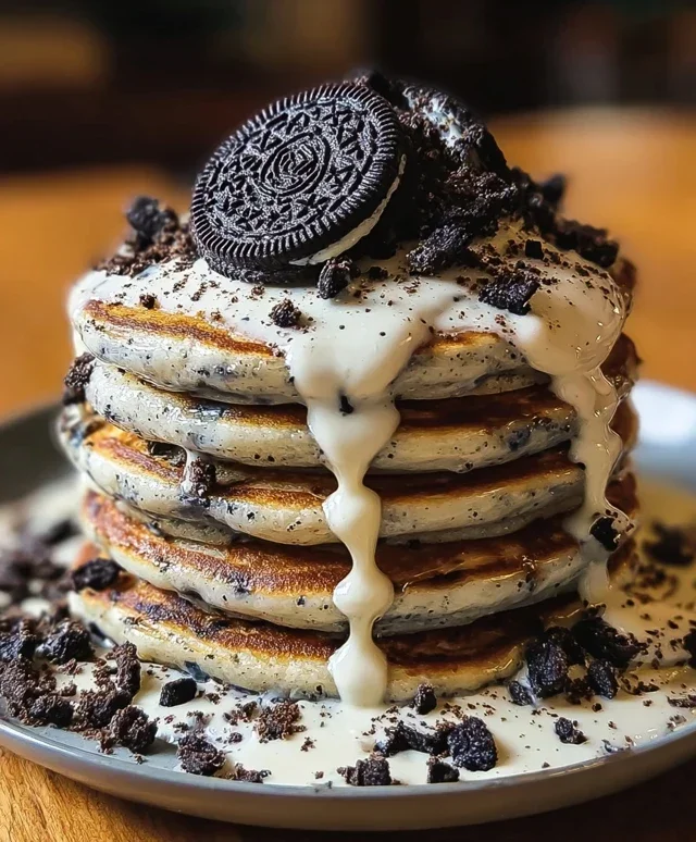 Oreo Pancakes with Cream Cheese Drizzle