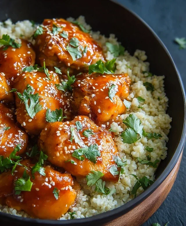 Sweet and Sticky 3 Ingredient Apricot Chicken with Cauliflower Rice