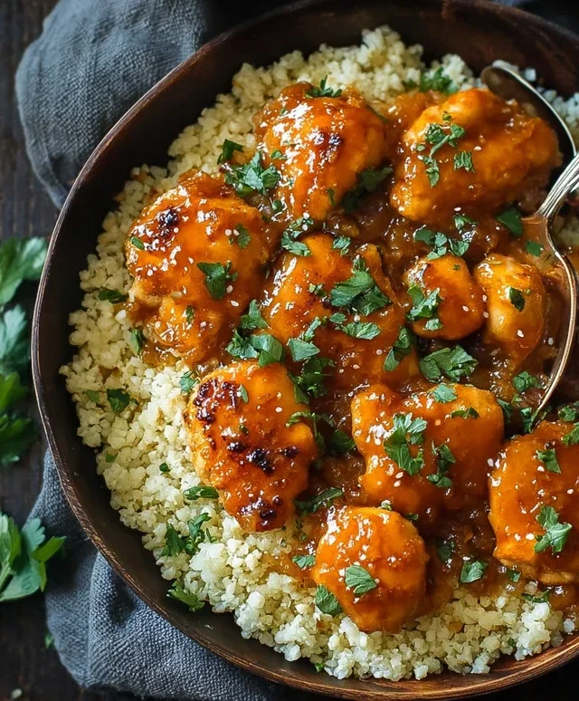 Sweet and Sticky 3 Ingredient Apricot Chicken with Cauliflower Rice