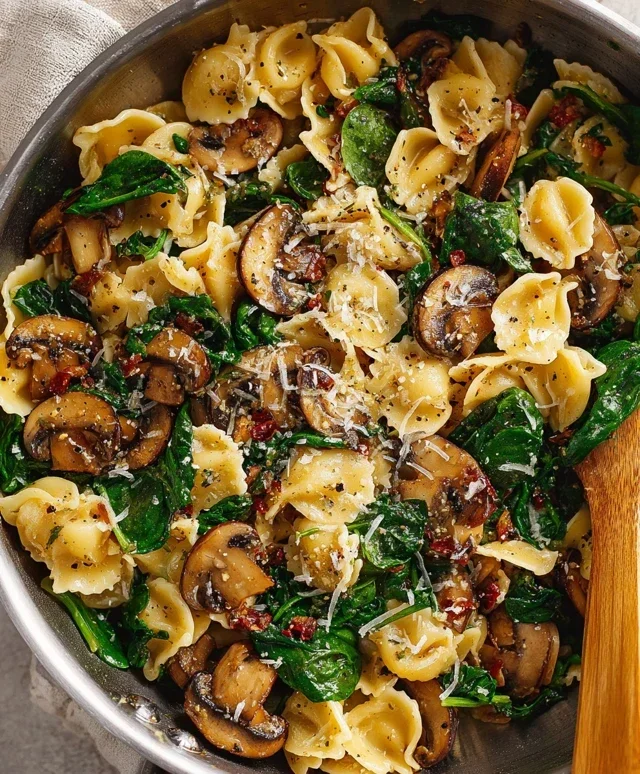 Parmesan Spinach Mushroom Pasta Skillet