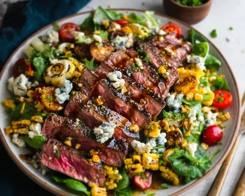 Balsamic Steak Gorgonzola Salad with Grilled Corn