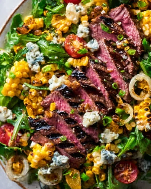 Balsamic Steak Gorgonzola Salad with Grilled Corn
