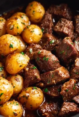 Slow Cooker Garlic Butter Beef Bites with Potatoes