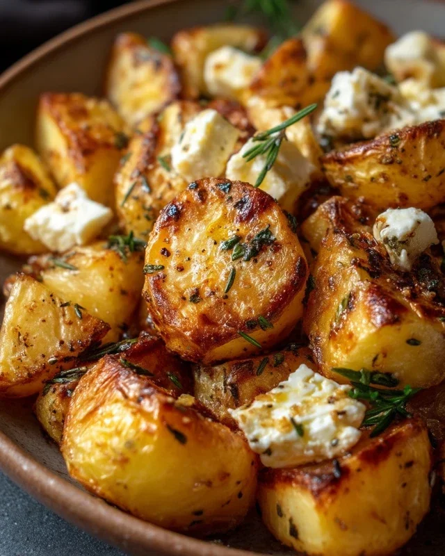 Roasted Potatoes with Baked Feta and Garlic