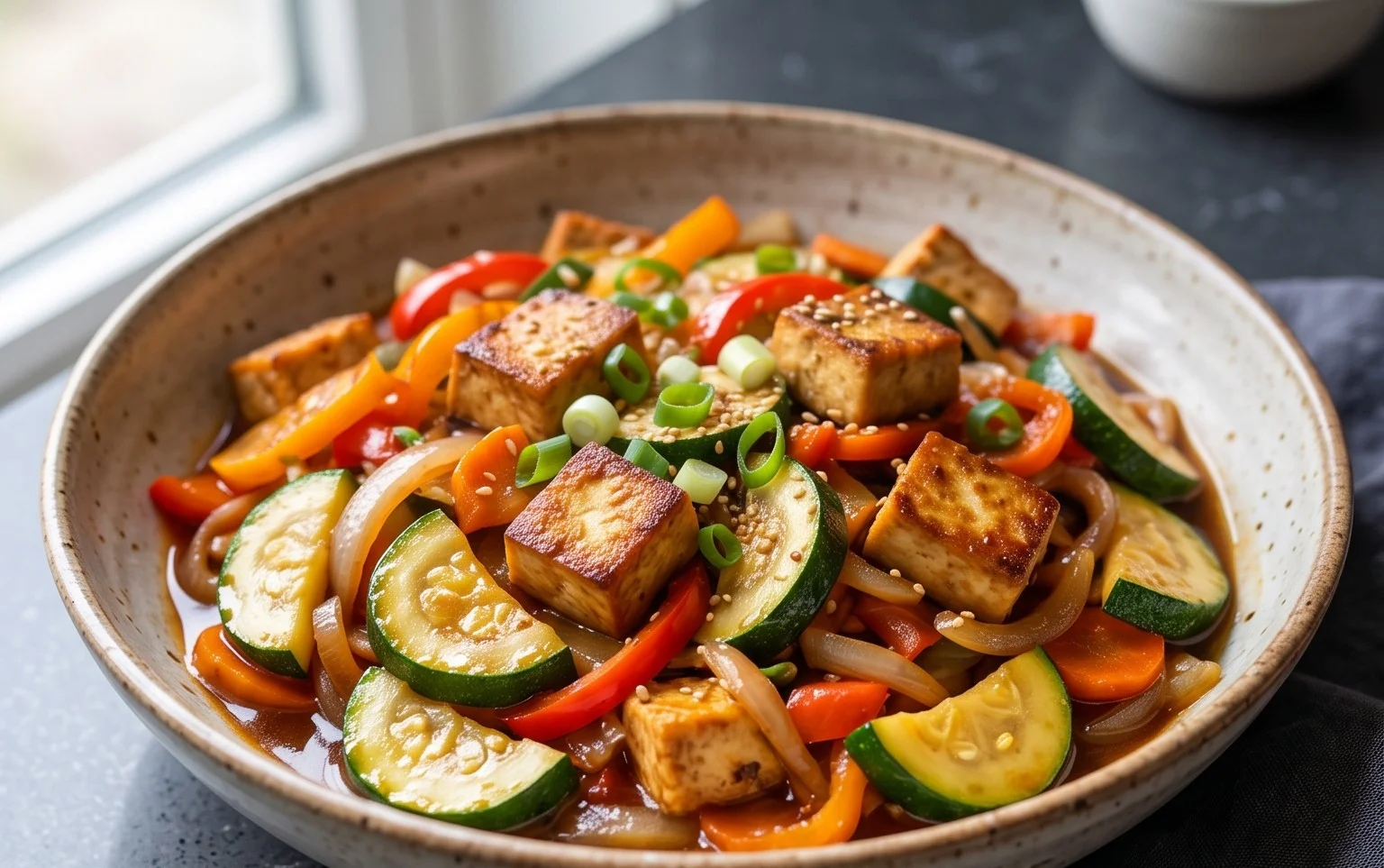 Zucchini Stir Fry With Tofu (Vegan)
