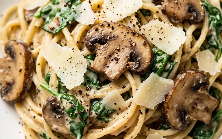 Parmesan Spinach Mushroom Pasta Skillet
