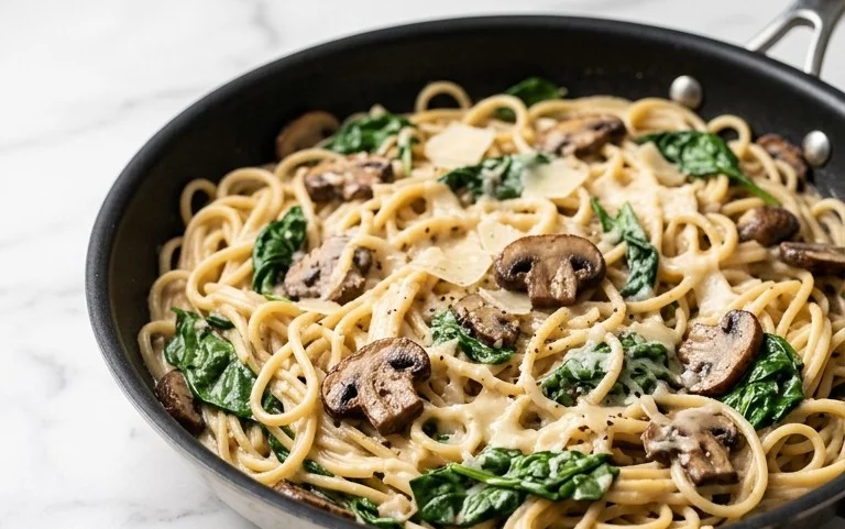Parmesan Spinach Mushroom Pasta Skillet
