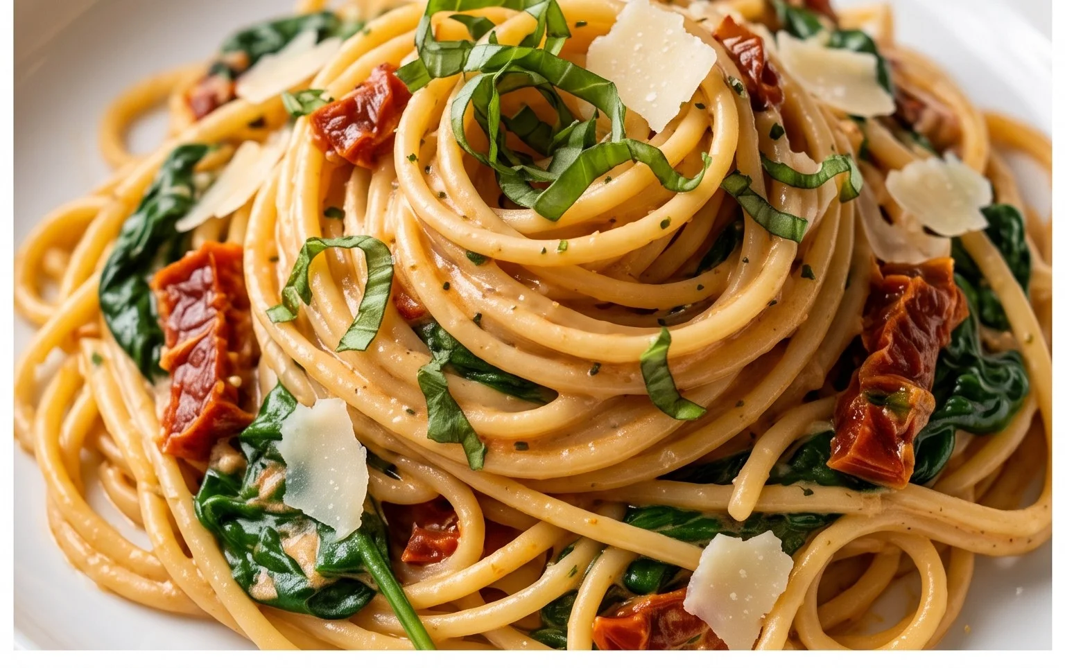 Spaghetti & Spinach with Sun-Dried Tomato Cream Sauce