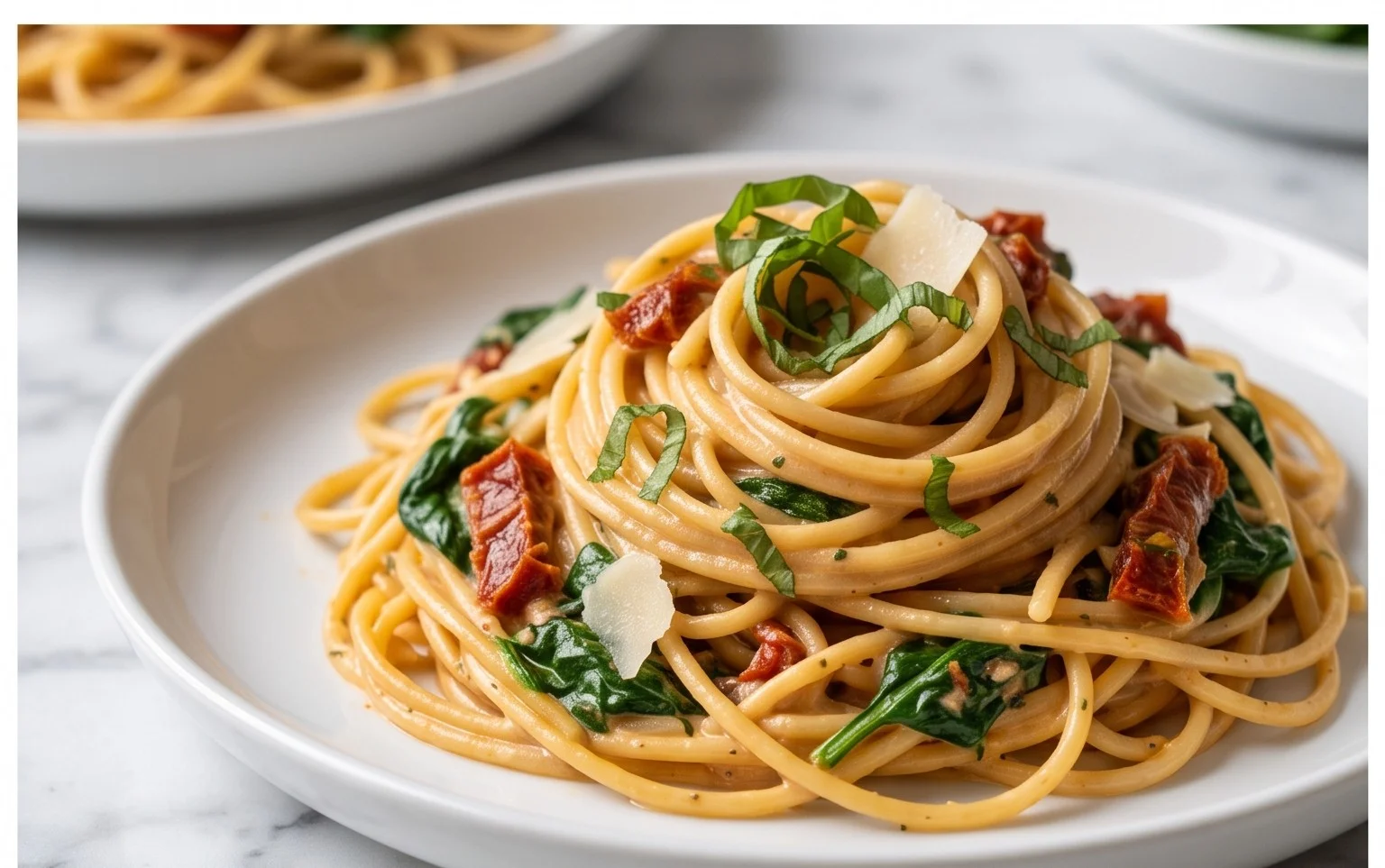 Spaghetti & Spinach with Sun-Dried Tomato Cream Sauce