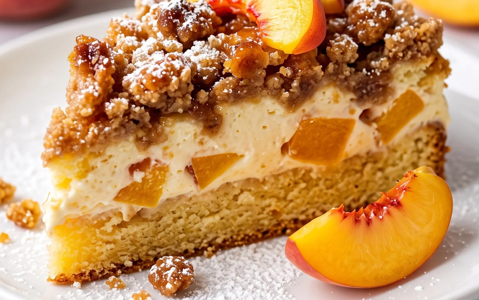 Peach Cream Cheese Cake with Streusel Topping