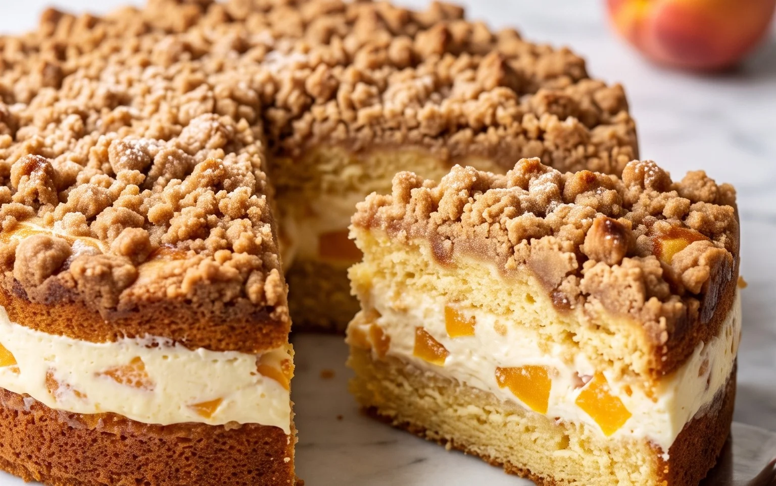 Peach Cream Cheese Cake with Streusel Topping