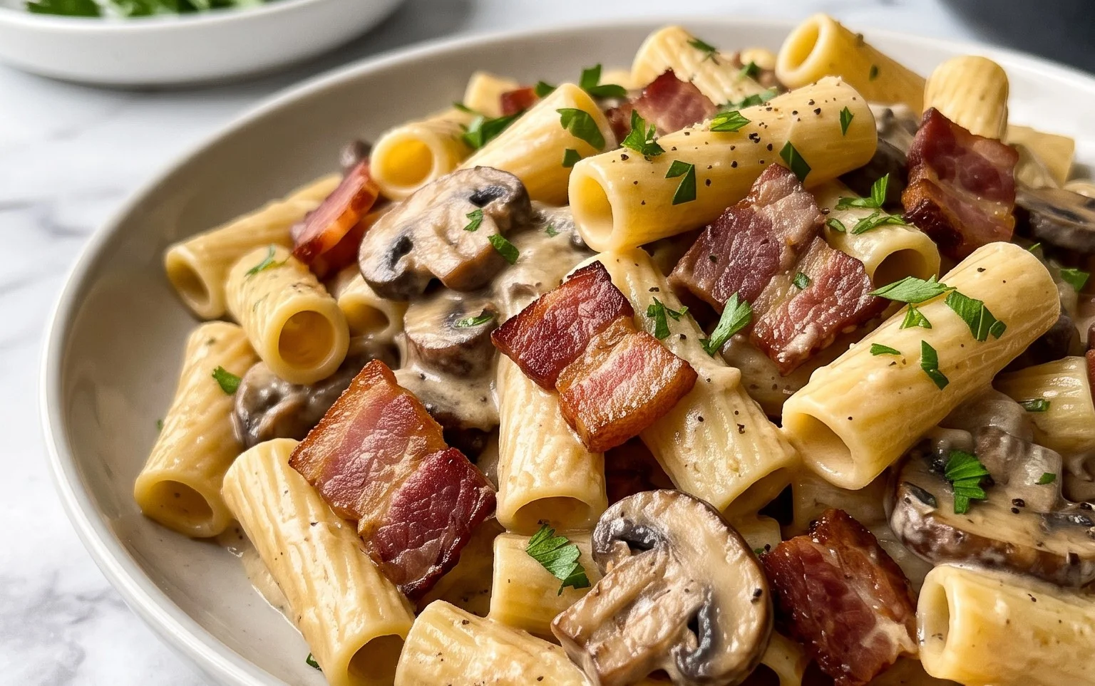 Creamy Beef Bacon and Mushroom Pasta