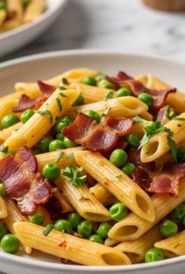 Penne Pasta, Peas and Beef Bacon