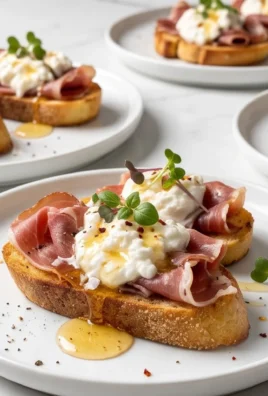 Beef Prosciutto Crostini with Burrata and Lemon Honey Drizzle